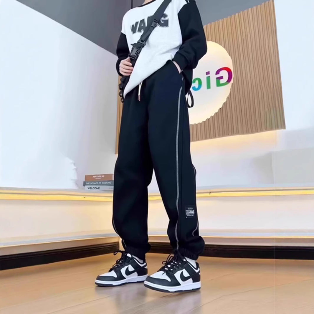 Stijlvolle Casual Effen Kleur Losse Sportieve Gestreepte Joggingbroek met Toelopende Pijpen en Trekkoord  voor Heren & Jongens