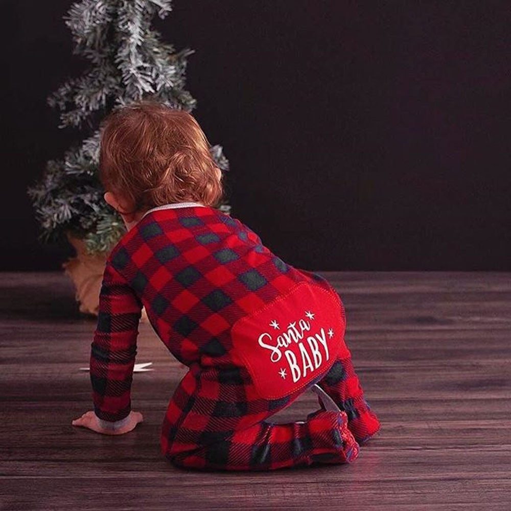 Kerst-Outfit Casual Geruite Jumpsuit met Letterprint voor Baby's