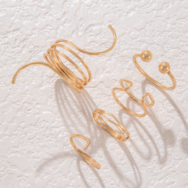 Trendy Eenvoudige Retro Ringen-set met Golvende Patroon in Amerikaanse in Coole Stijl voor Dames