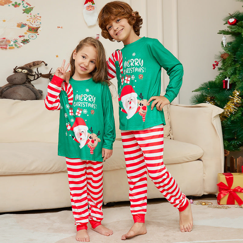 Kerstmis Familie Stijlvolle Casual Matching Gestreepte Kerstpyjama Set met Kerstmisprint voor Gezin & Koppels