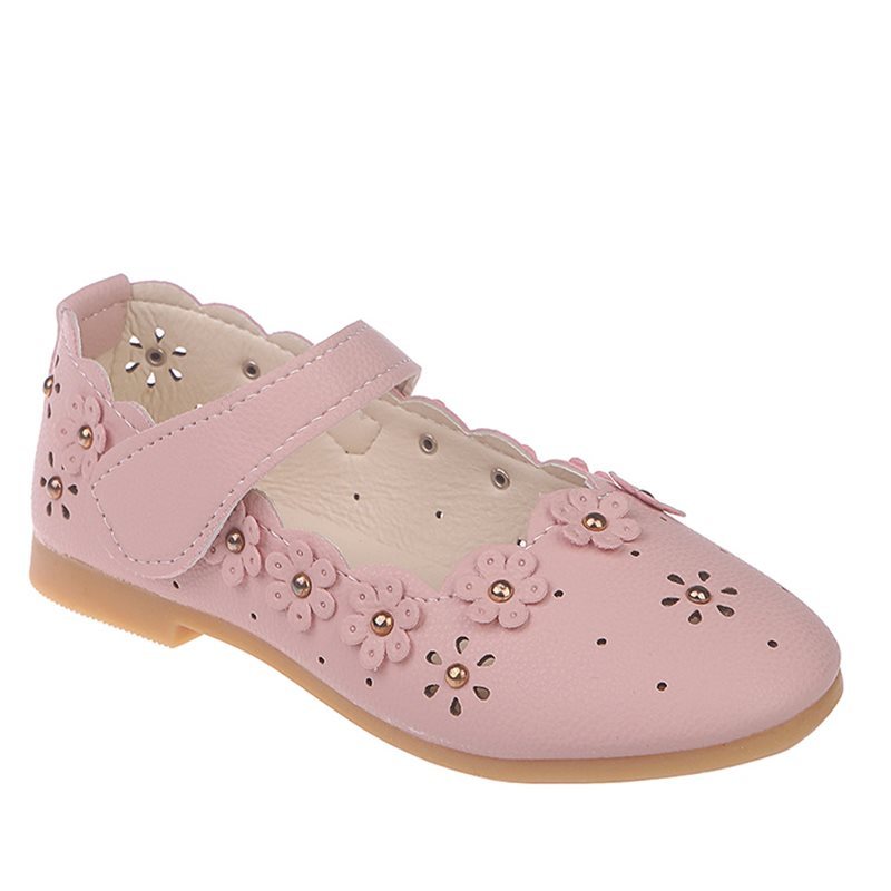 Elegante Platte Prinsessenschoenen van PU-Leer met Bloemendecoratie en Klittenband voor Meisjes
