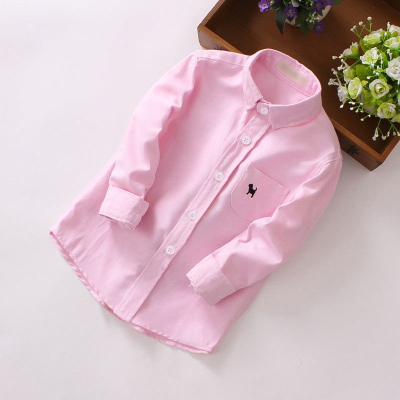 Trendy Modieuze Effen Kleur Revers Overhemd met Lange Mouwen en Knoopsluiting  voor Kindren