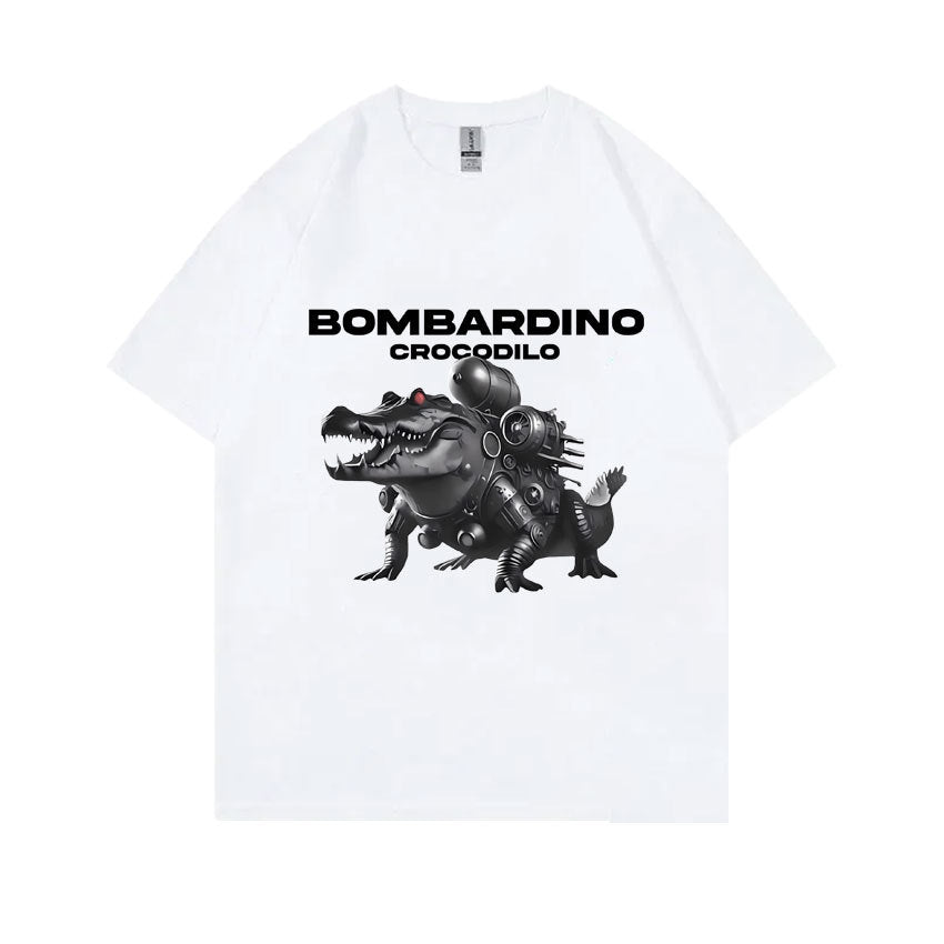 Hiphop Streetfashion Stijlvolle Effen Kleur Casual Ronde Hals BOMBARDIRO CROCODILO T-shirt met Grappige Krokodilprint en Korte Mouwen voor Heren & Jongens