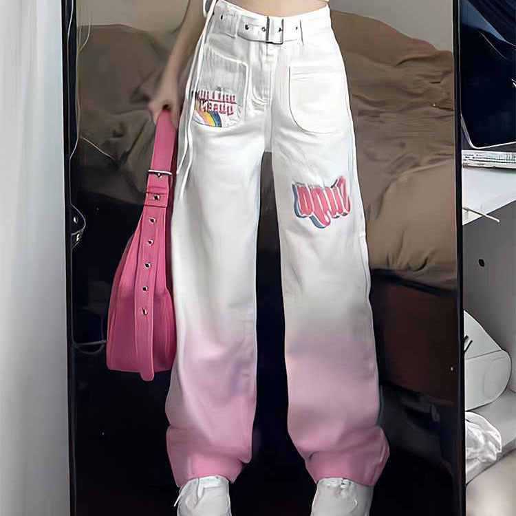 Amerikaanse Vintage Straight Jeans met Print voor Meiden