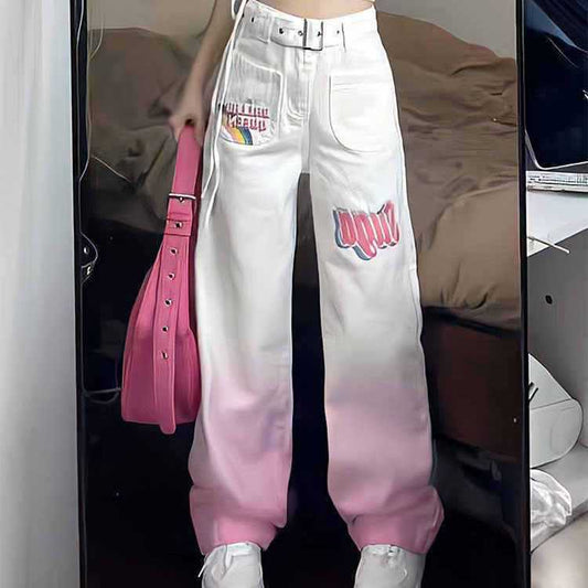 Amerikaanse Vintage Straight Jeans met Print voor Meiden