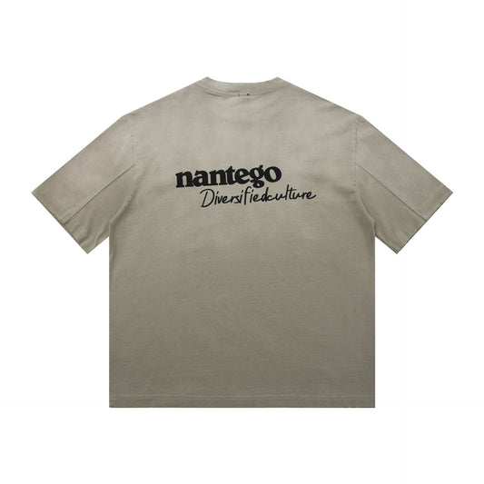 Stijlvolle Sportieve Effen Kleur Casual Vintage Letterprint T-shirt met Ronde Hals en Korte Mouwen voor Unisex