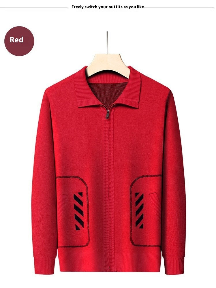 Casual Effen Gebreide Winter Cardigan met Rits en Print voor Heren