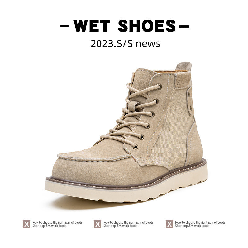 Amerikaanse Designer Vintage Effen Kleur Veterlaarzen van Echt Suède-leer voor Heren