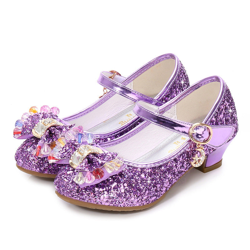 Klassieke Elegante Glitter Feestelijk/Prinsessen Lage Hak Schoenen van PU-Leer met Strass-steentjes en Klittenband voor Meisjes & Meiden