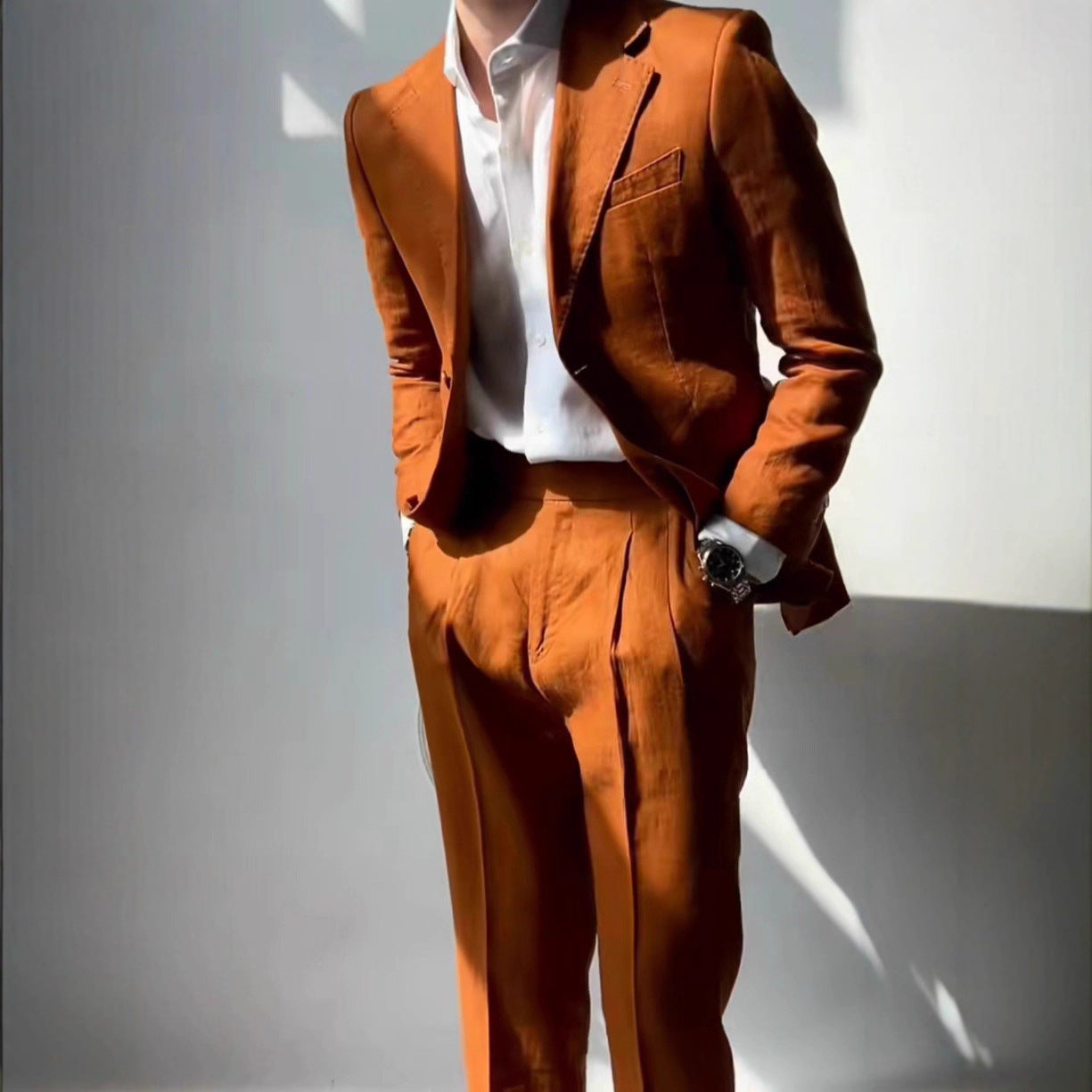 Modieuze Casual Business Effen Kleur Lichtgewicht 2-delige Slim Fit Pak * Colbert & Pantalon met Knoopsluiting * voor Heren