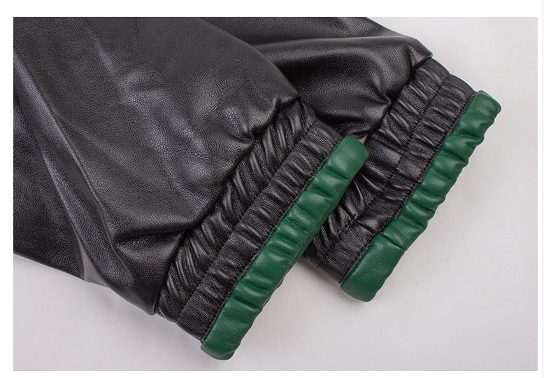 Amerikaanse Retro zwarte Jas van PU-Leer met Patchwork en Letters voor Dames