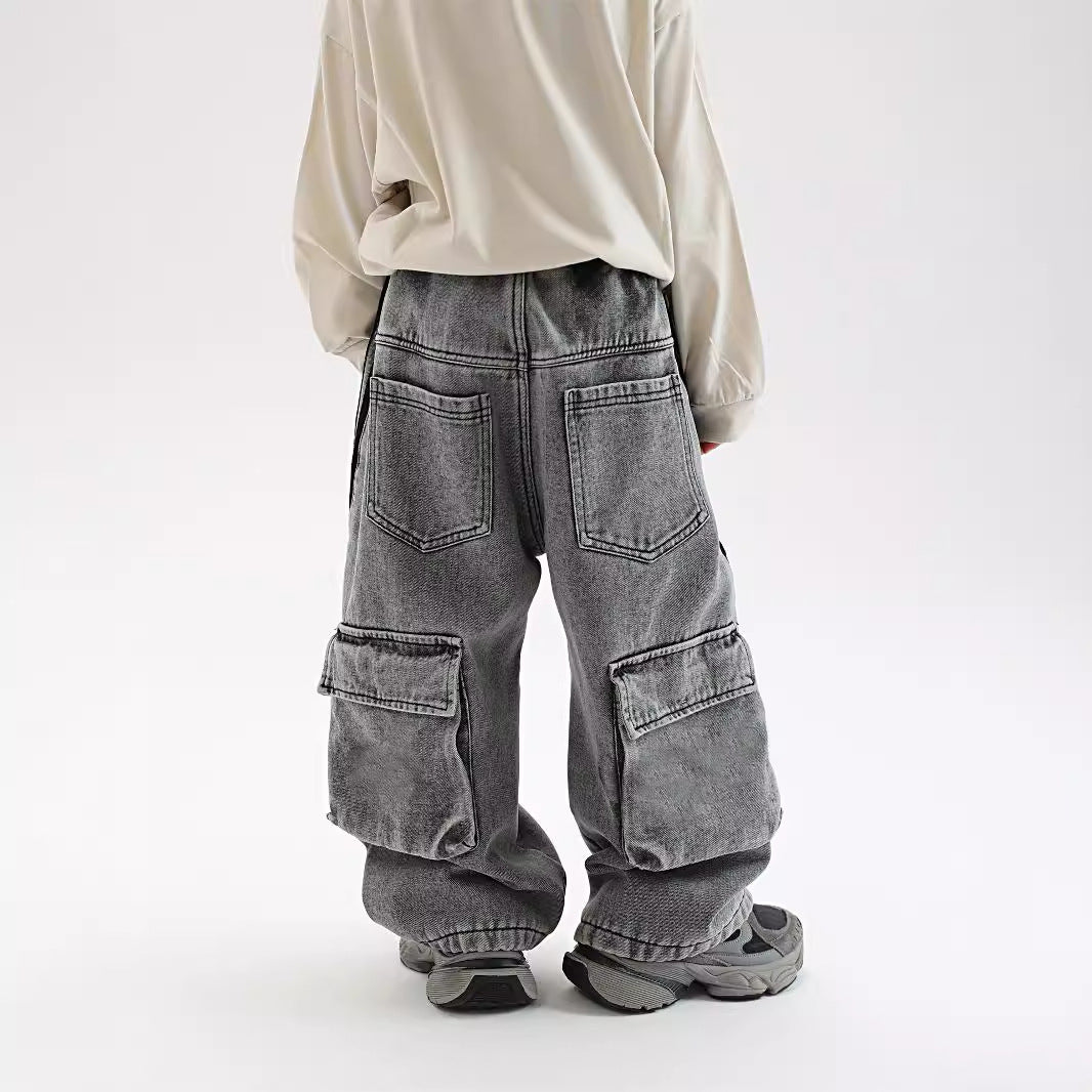 Trendy Fleece-gevoerde Warm Jeans met Grote Zakken voor Peuters/ Kinderen & Tieners