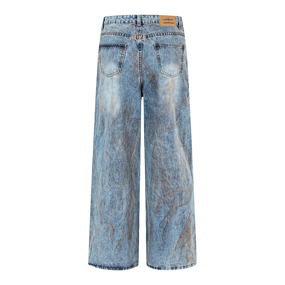 Trendy Modieuze Effen Kleur Oversized Casual Vintage Washed Denim Jeans met een 'Dirty Fit' Look en Rechte Pijpen voor Unisex