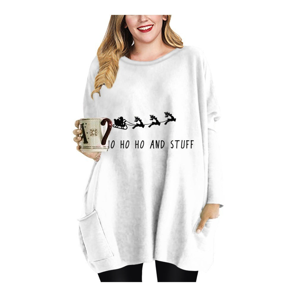 Kerstmis Trendy Stijlvolle Oversized Lange Kerstjurk met Kerstmismotief en Ronde Hals voor Dames & Plus-size