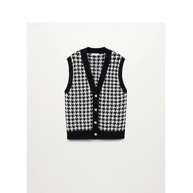 Europese en Amerikaanse Stijl Mouwloze Gebreide Trui-Vest met Geruitpatroon voor Dames