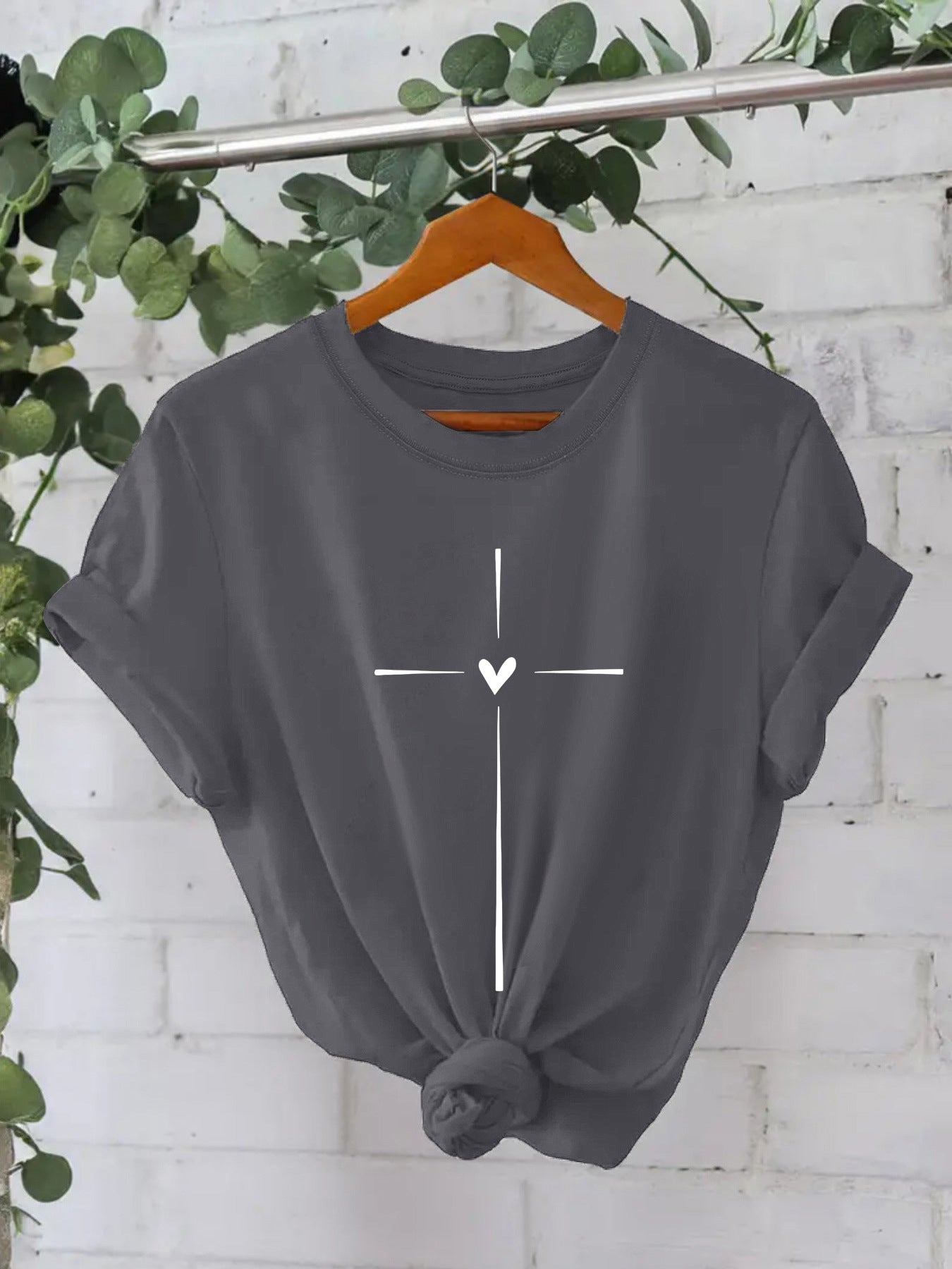 Trendy Modieuze Effen Kleur Casual Ronde Hals T-shirt met Letterprint en Korte Mouwen voor Dames/Meiden & Plus-Size