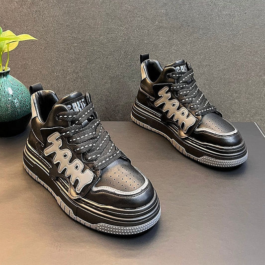 Amerikaanse Trendy Casual Effen Antislip Sneakers met Veters en Geborduurde Patroon voor Unisex