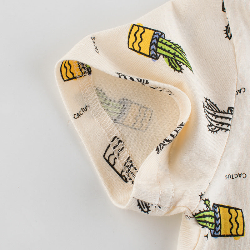 Trendy Casual Effen Kleur Korte Mouw T-shirt met Bedrukte All-over Cactusprint en Korte Mouwen voor Kinderen