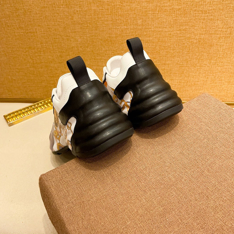 Europese Casual Kleurrijke Barocco-patroon Sportsneakers van Echt Leer met Ronde Neus en Vetersluiting voor Heren