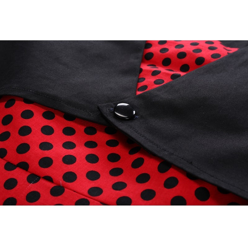 Hepburn Style Casual Vintage Rode Jurk met Korte Mouwen en Stippen-patroon voor Dames & Plus-size