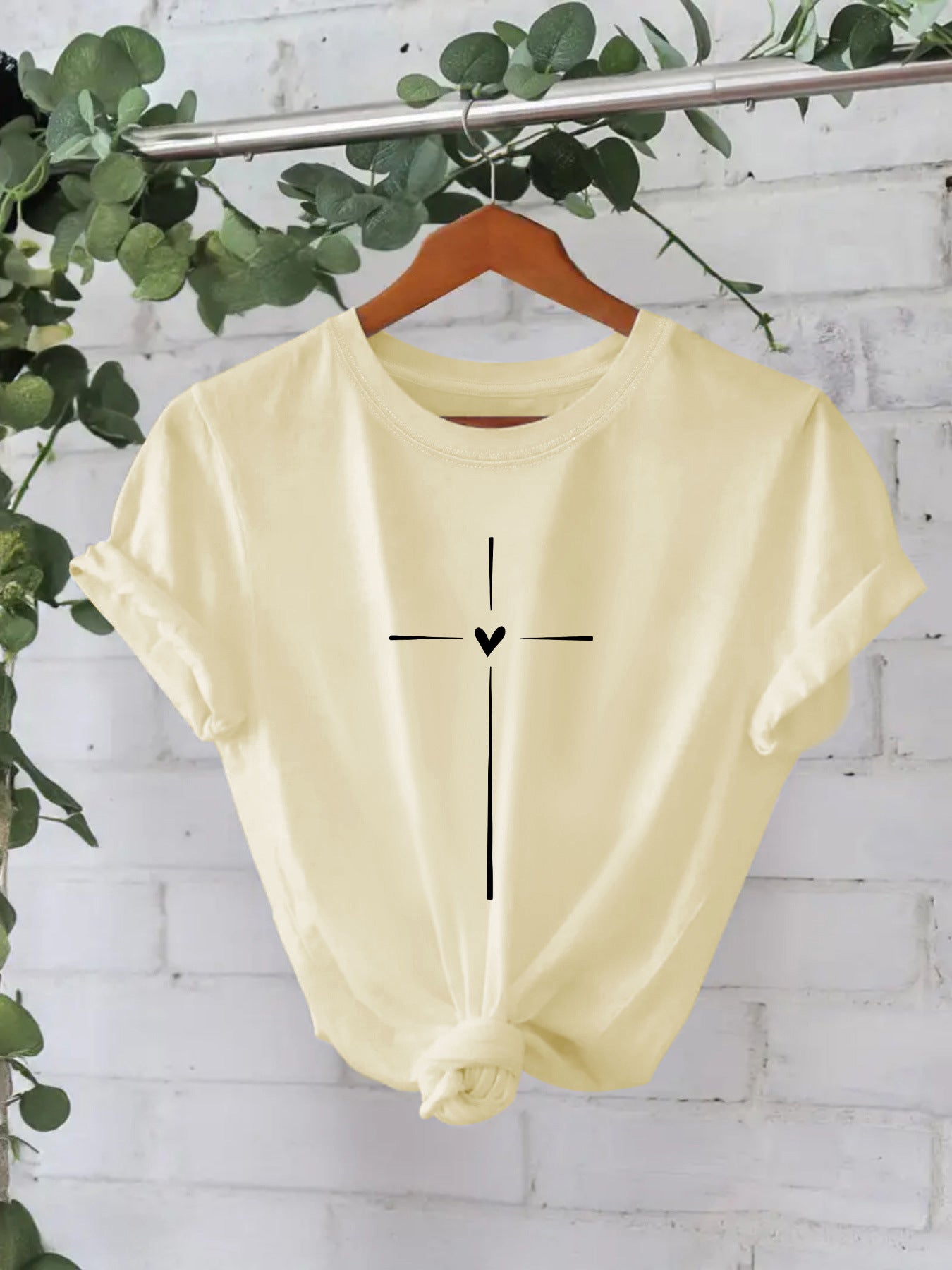 Trendy Modieuze Effen Kleur Casual Ronde Hals T-shirt met Letterprint en Korte Mouwen voor Dames/Meiden & Plus-Size
