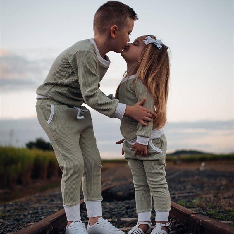 Casual Tweedelige Set Tops met Lange Mouwen & Lange Broeken voor Meisjes