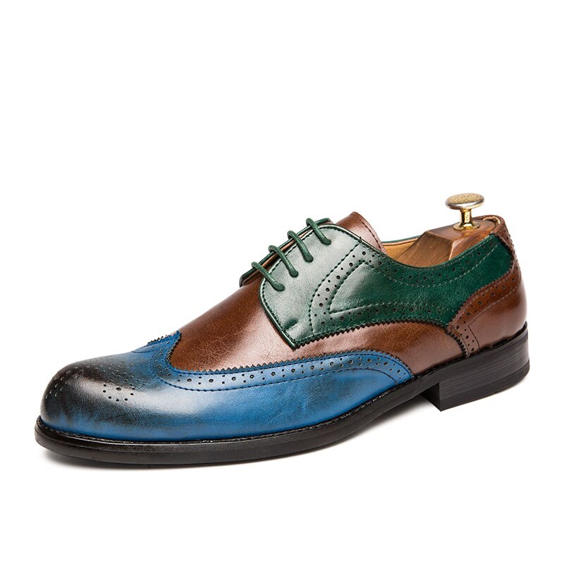 Elegante Klassieke Colorblock Britse Stijl Formele Casual Business Oxford Schoenen van Veganistisch Leer met Spitse Neus en Platte Rubberzool voor Heren