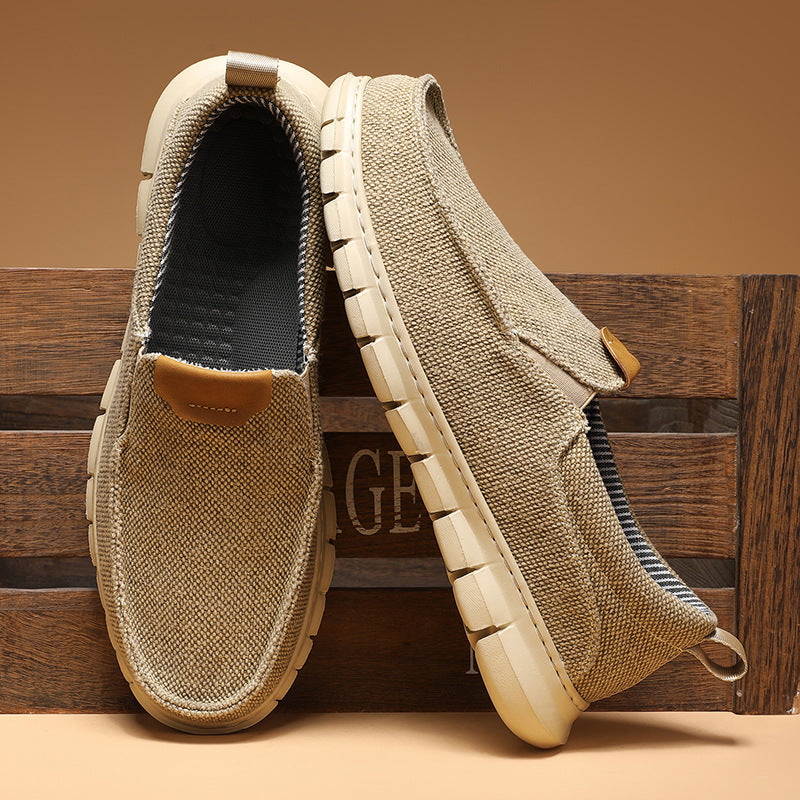 Eenvoudig Comfortabele Effen Kleur Casual Oversized Canvas Instapschoenen van Mesh met Dikke Rubberzool en Ronde Neus voor Heren