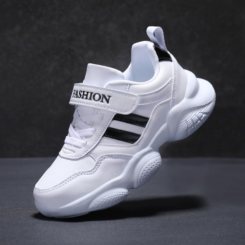 Trendy Casual Effen Kleur Ademende Sportieve Sneakers van PU-Leer met Strepen Accenten en Klittenbandsluiting