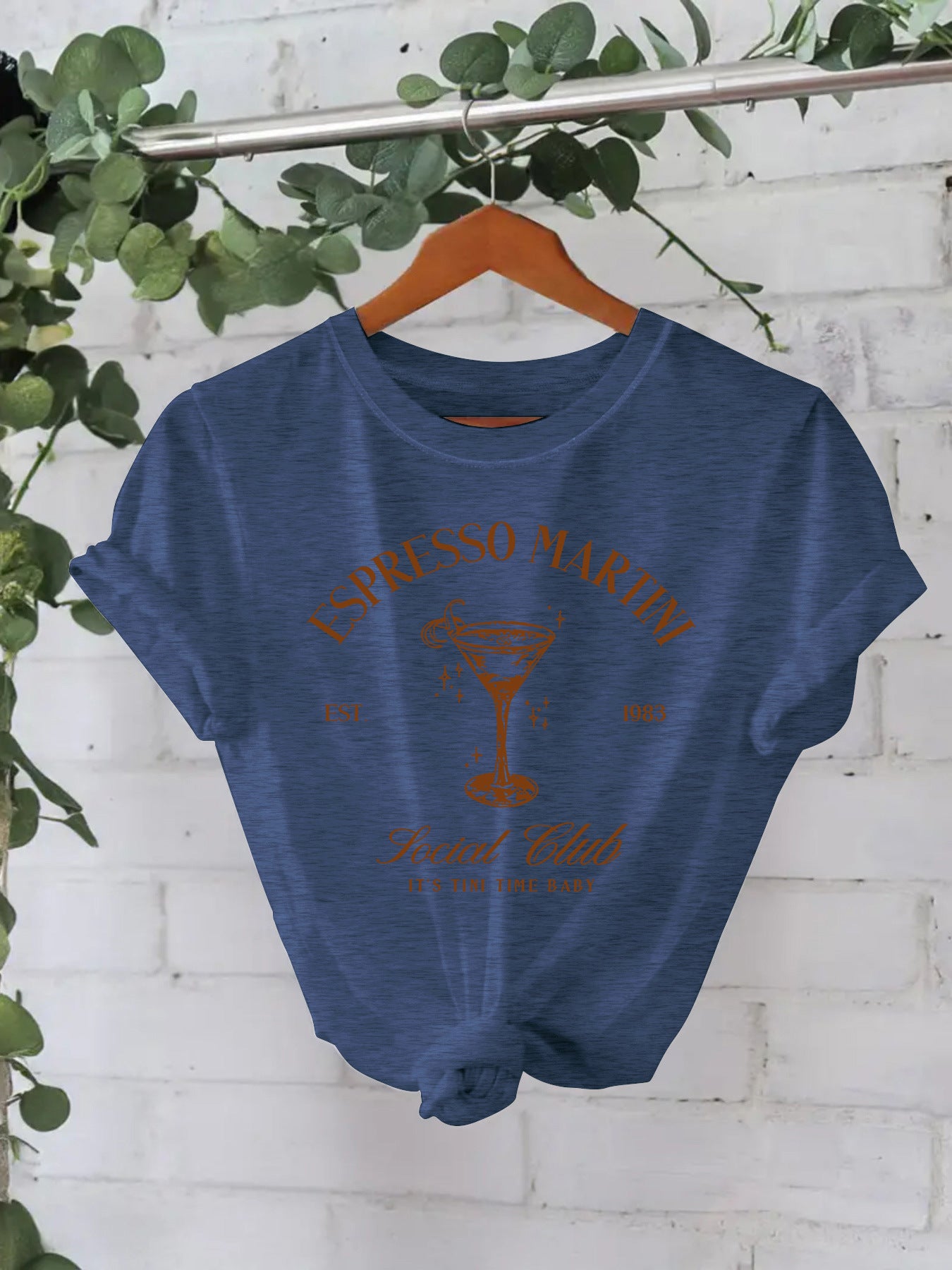 Stijlvolle Streetwear Effen Kleur Casual ESPRESSO MARTNI T-shirt met Ronde Hals en Korte Mouwen voor Dames/Meiden & Plus-Size