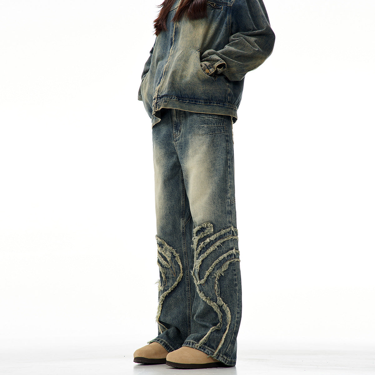 American Designer Washed Straight Retro Jeans met Patchwork voor Heren/ Jongens