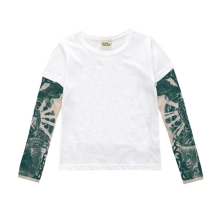 Casual Katoenen T-shirt met Lange Mouwen Bedrukte Tattoo en Ronde Hals voor Kinderen