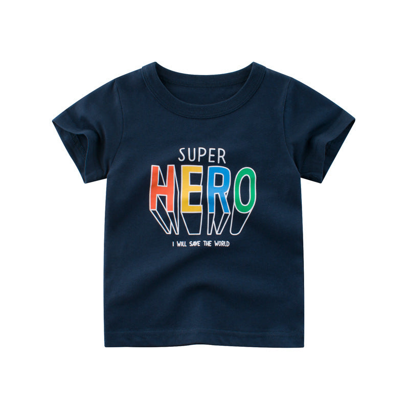 Trendy Casual Effen Kleur Bedrukte Super Hero T-shirt met Ronde Hals en Korte Mouwen voor KInderen