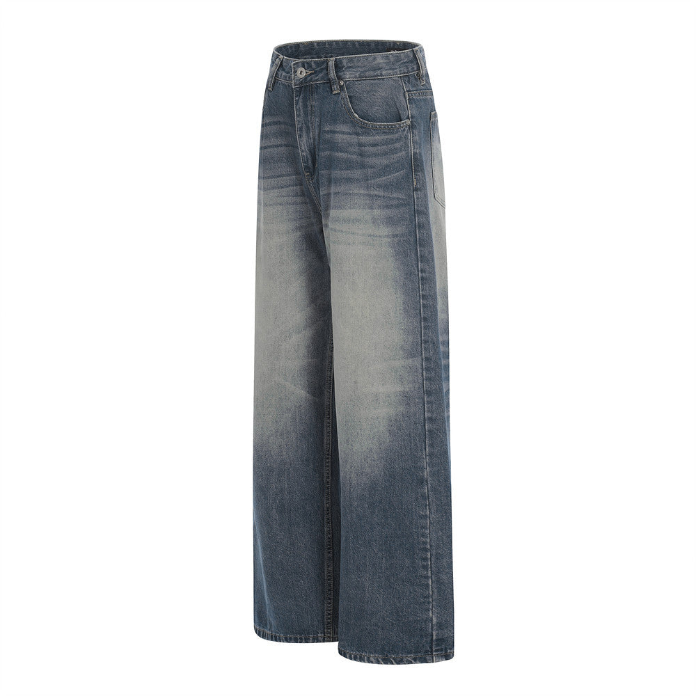 Stijlvolle Klassieke Color-Block Washed Gepolijste Casual Vintage Demin Jeans met Rechte Pijpen en Zakken voor Unisex