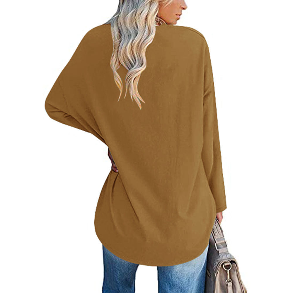 Casual V-hals Effen kleur Oversized Lange Mouw Shirt voor Dames & Plus-size