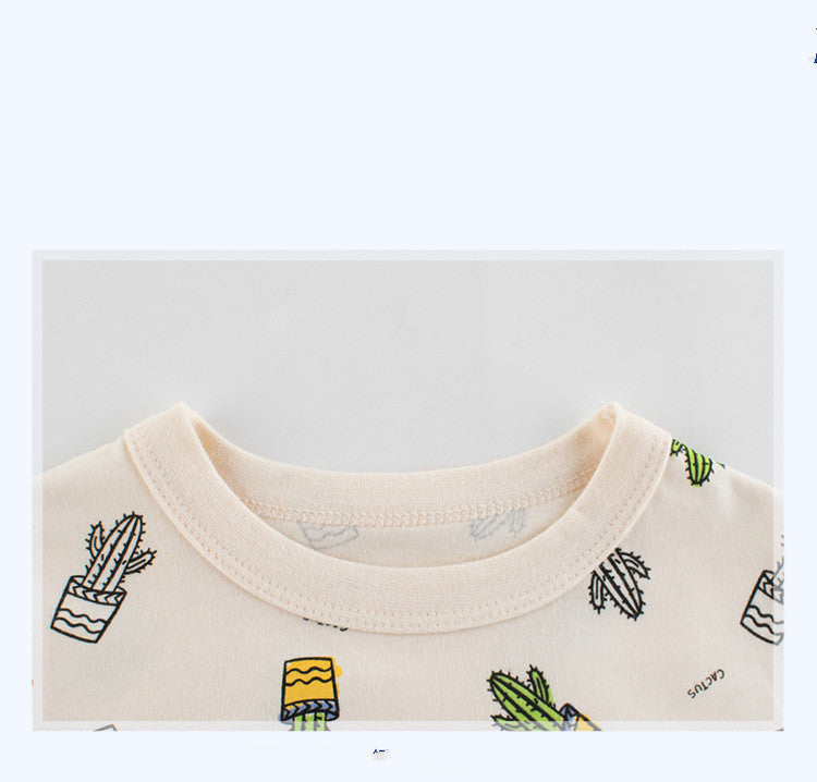 Trendy Casual Effen Kleur Korte Mouw T-shirt met Bedrukte All-over Cactusprint en Korte Mouwen voor Kinderen