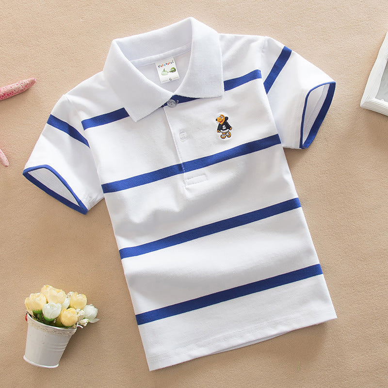 Casual Gestreepte Korte Mouw Poloshirt met Knoopsluiting en Geboduurde Cartoon voor Kinderen