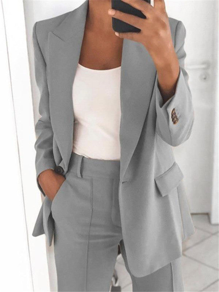 Stijlvolle Fashio Casual Business Effen Kleur Slim Fit 2-delige Pak * Revers Blazer & Pantalon met Enkele Knoopsluiting en Zak * voor Dames/Plus-size & Meiden