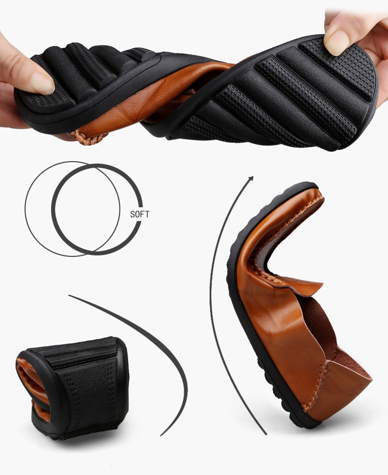 Elegante Unieke ltailaanse Casual Effen Kleur Designer Ronde Neus Loafer van Echt Splitleer met Antislip en Platte Rubberzool voor Heren