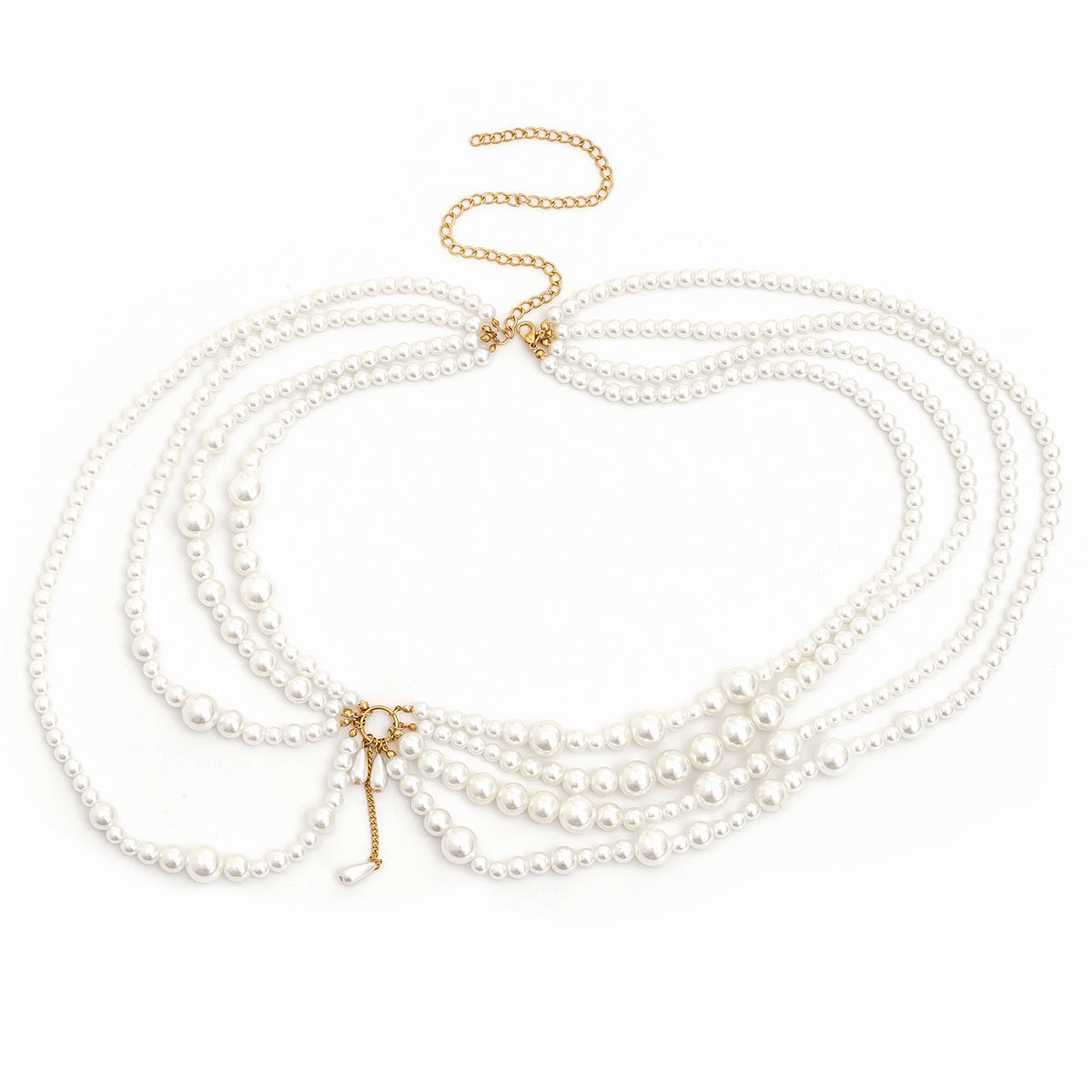 Klassieke Elegante Handgemaakte Etnische Stijl Meerlaagse Bodychain met Holle Kwastjes en Imitatie Parels voor Dames