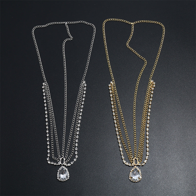 Retro Modieuze Meerlaagse Strass-steentjes Haarketting met Kwastjes en Geometrische Waterdruppelvormige edelsteen voor dames