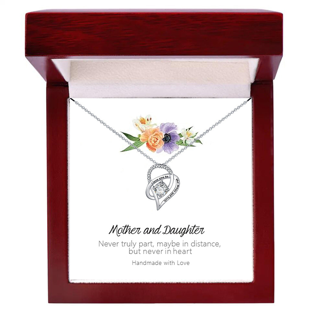 Stijlvolle Modieuze Roestvrijstalen "LOVE YOU MOM" Halsketting en Hartvormige Hanger met Zirkoon voor Dames