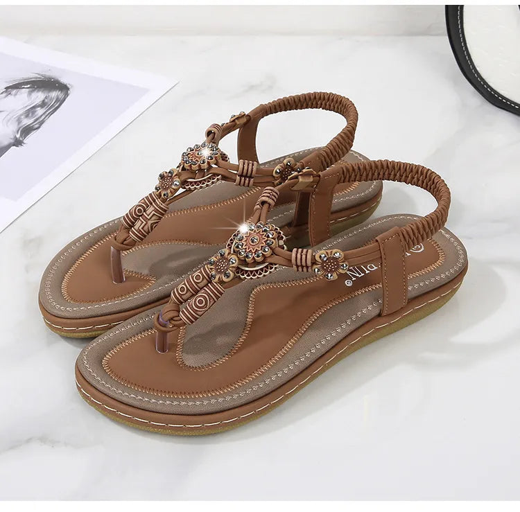 Stijlvolle Klassieke Effen Kleur Casual Bohemien Sandalen van PU-Leer met teenbandje en Platte Zool voor Dames & Meiden