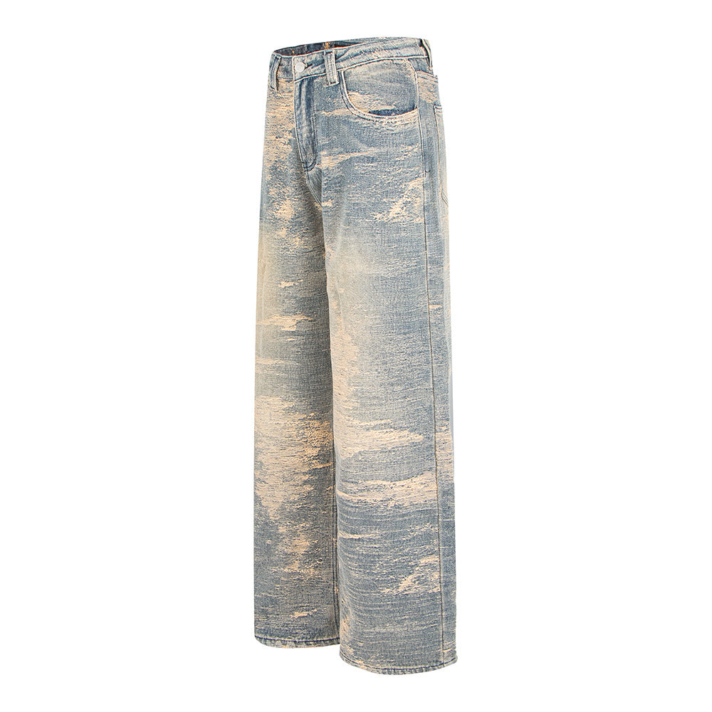 Trendy Streetstyle Modieuze Afslankende Effen Kleur Casual Vintage Washed Ripped Losse Demin Jeans met Rechte Wijde Pijpen voor Unisex