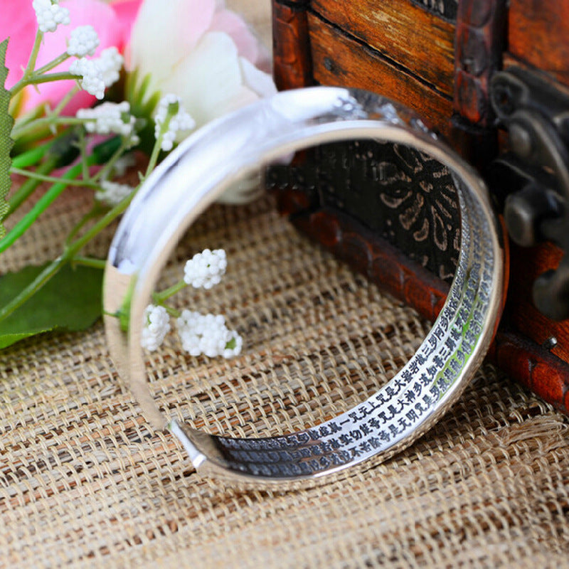 Zilveren Retro Zes-karakter Om Mani Padme Hum Tibetaanse Boeddhisme Armband voor Dames