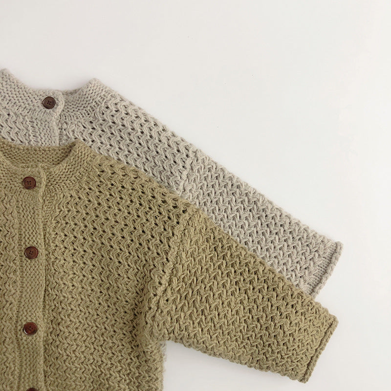 Western Stijl Retro Gebreide Vest met Lange Mouwen en Knopen voor Kinderen