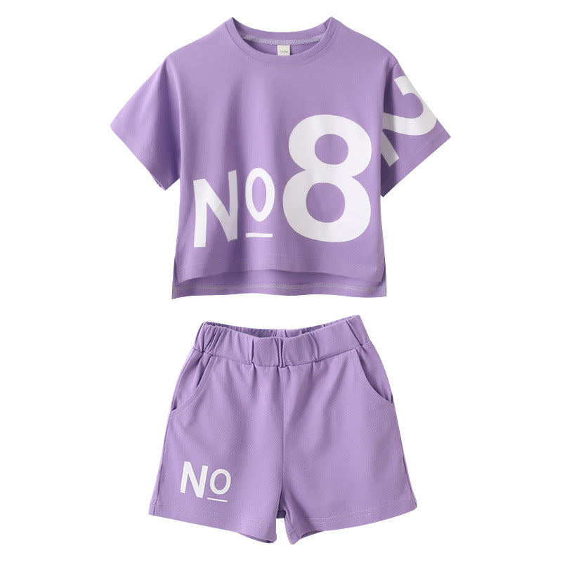 Tweedelig Sport Outfit T-shirt met Print en Korte Mouwen & Korte Broek met Print voor Kinderen/ Tieners