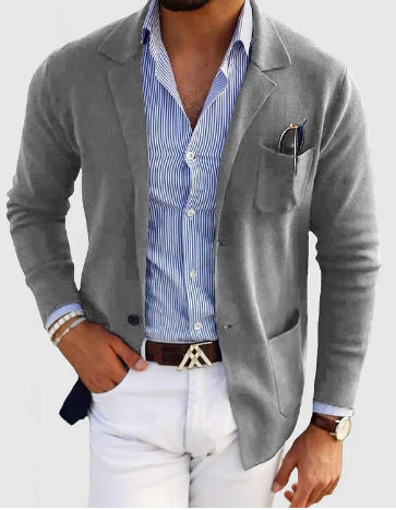 Casual Business Effen Kleur Sweater-Blazer met Borstzak en Enkele Knoopsluiting voor Heren & Jongens