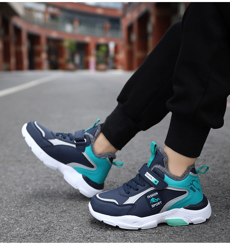 Winter Warme Kinderschoenen van PU-Leer en Fluweel met Klittenband voor Teenager