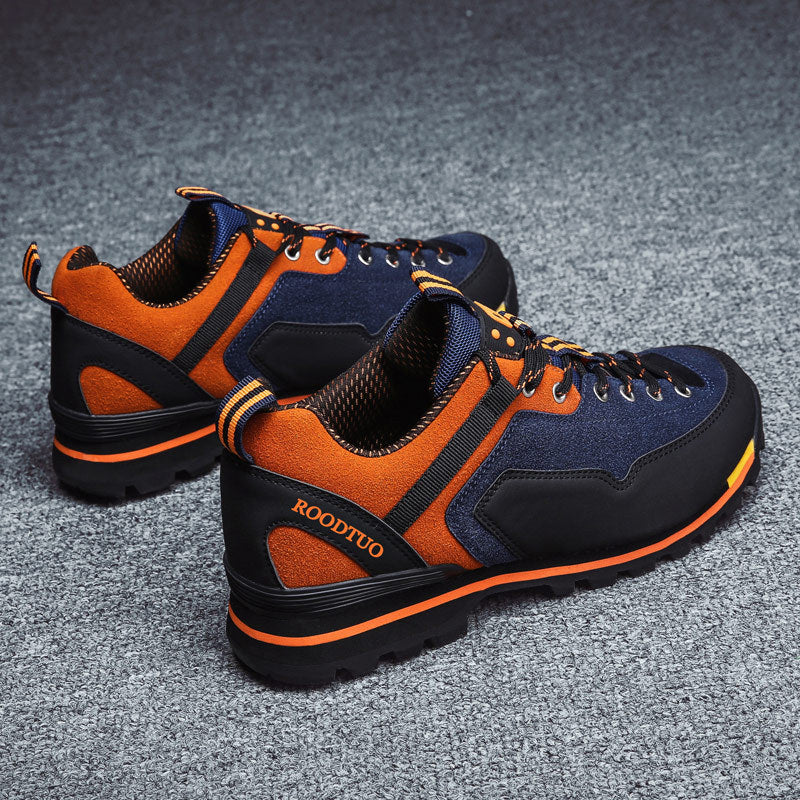 Europese en Amerikaanse Modieuze Casual Waterdichte Mid Wandelschoenen van Echt Leer & Mesh met Vetersluiting en Rubber Zool voor Heren